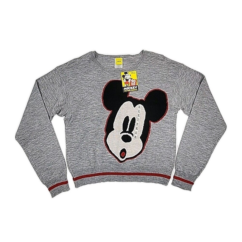 Mickey Mouse Sweater Disney Jerry Leigh Women Size XL Gray Acrylic Shirt NEW Top